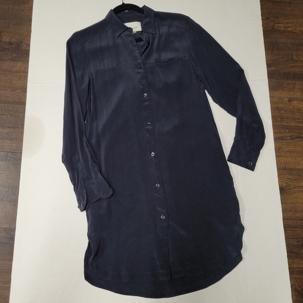 Paper Denim & Cloth 100% Silk Shirt Dress Long Sleeve Black Size XS